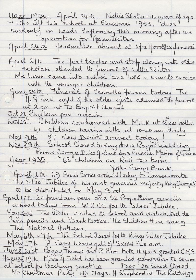 Log Book 1934-35.JPG - Extracts from Long Preston Endowed School Log Book 1934-35